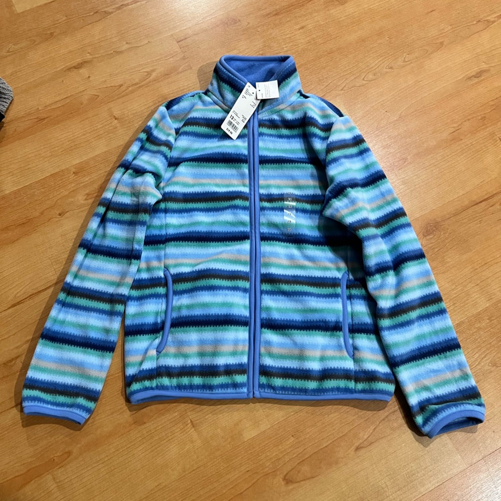 Uniqlo Blue and Green Striped Kids Puffer Jacket